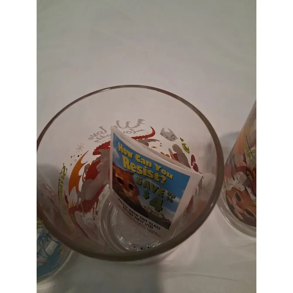 Vintage 2007 McDonald's Shrek The Third Glass Lot of 6 WITH ORIGINAL INSERTS
